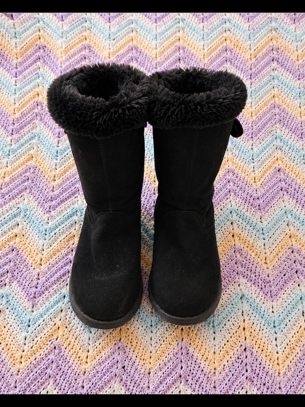 Black Faux Fur Trim Winter Boots